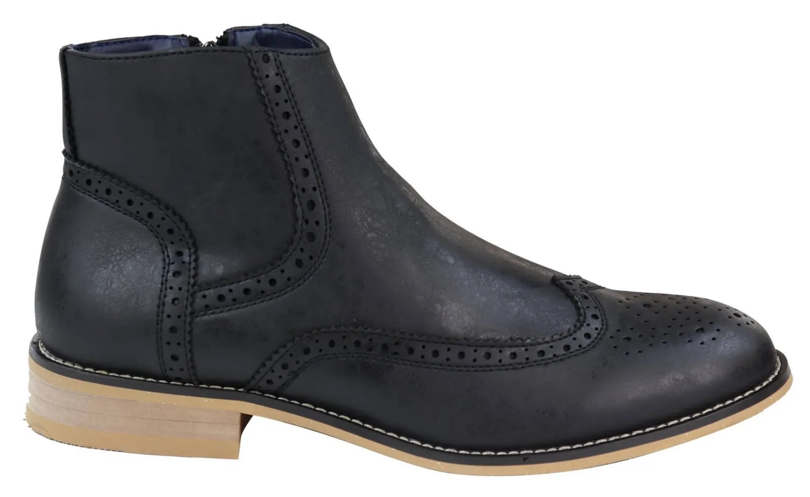 Mens Zip-Up Peaky Blinders Brogue Boots