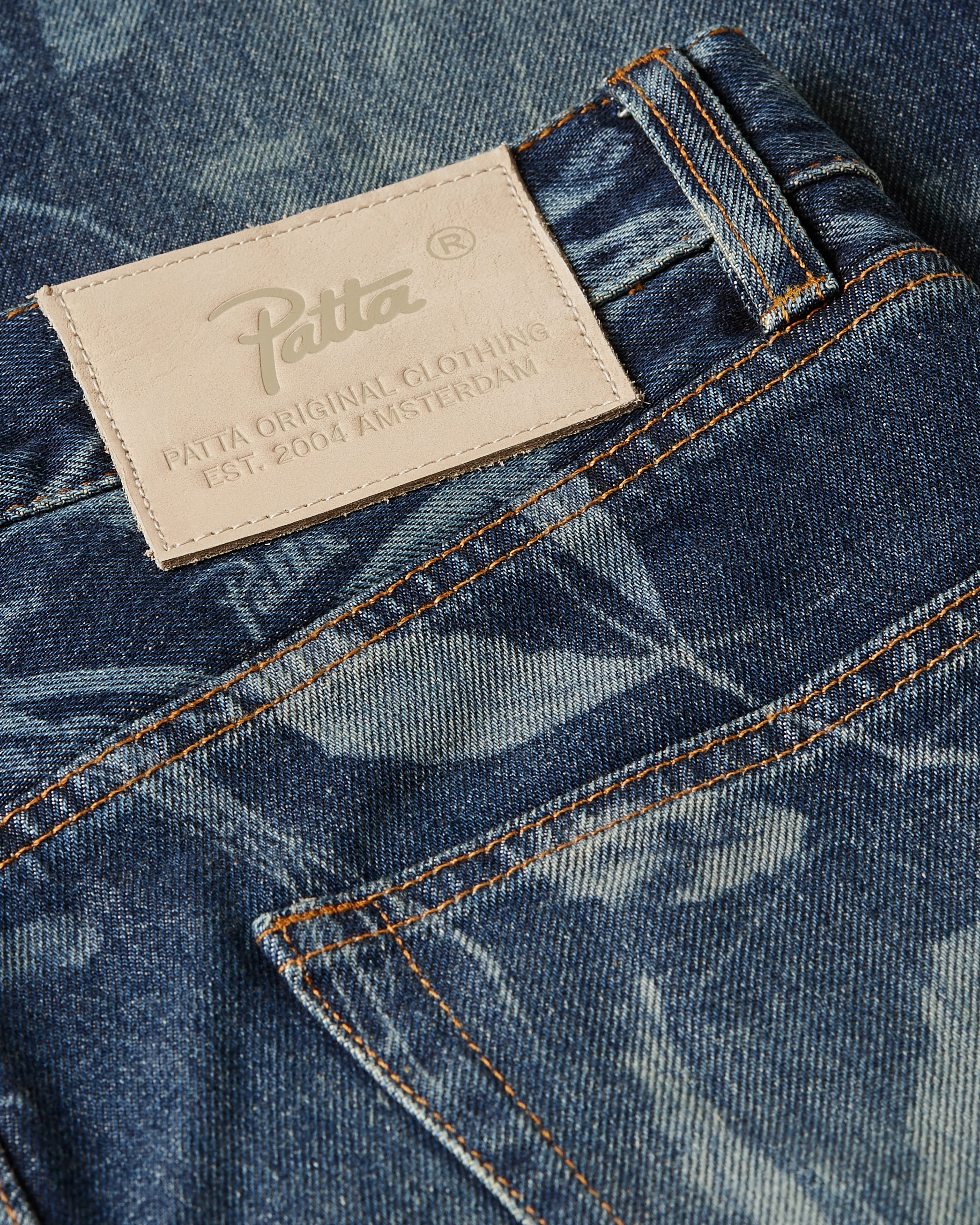 Patta Leaves Laser Print Denim Pants