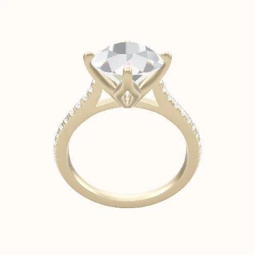 Pave Cathedral Engagement Ring With Petal Compass Prong Head