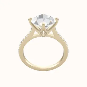 Pave Cathedral Engagement Ring With Petal Compass Prong Head