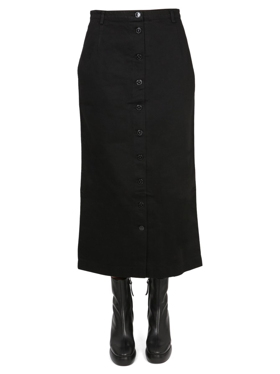 RAF SIMONS    COTTON DENIM MIDI SKIRT