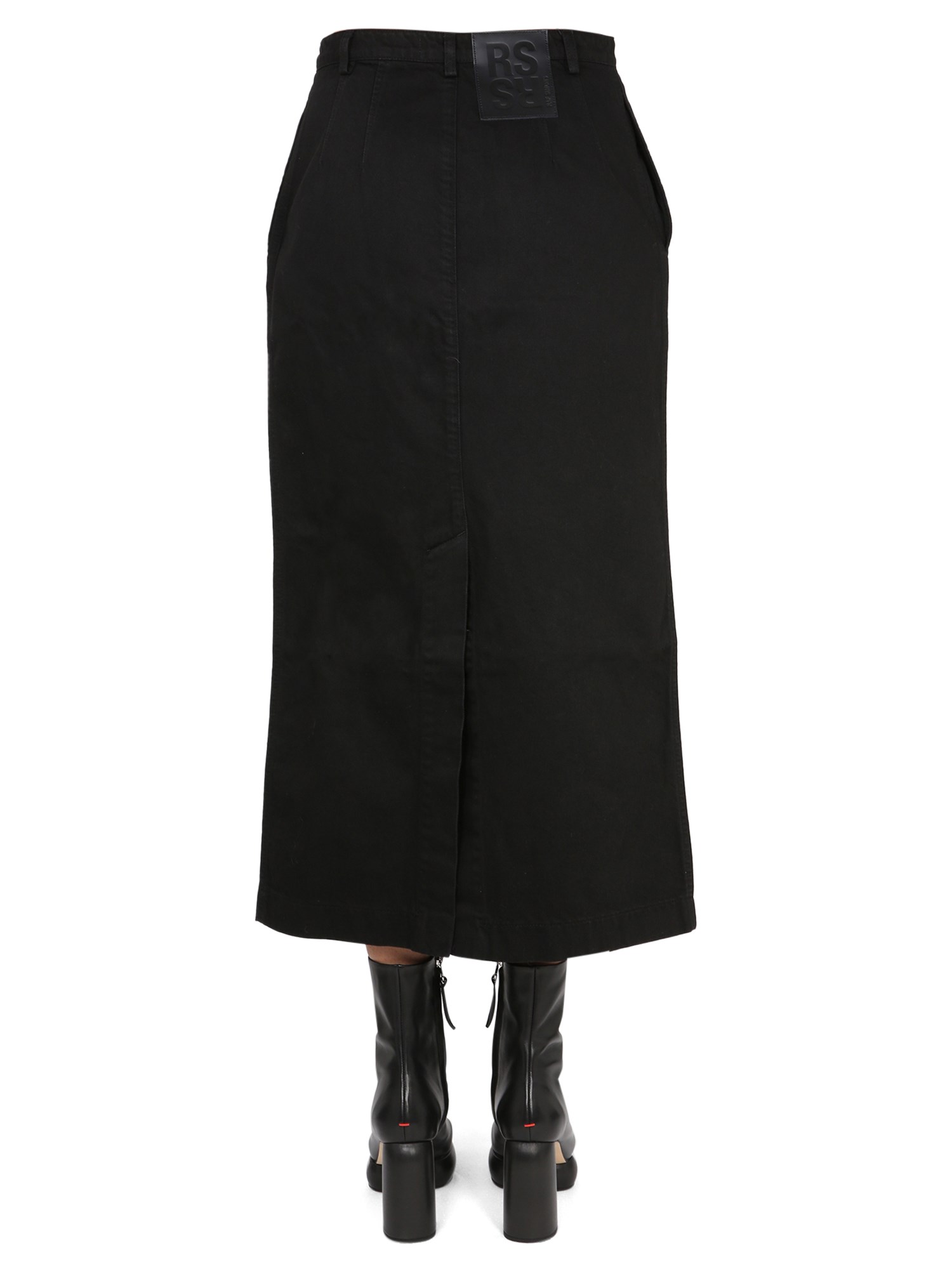 RAF SIMONS    COTTON DENIM MIDI SKIRT