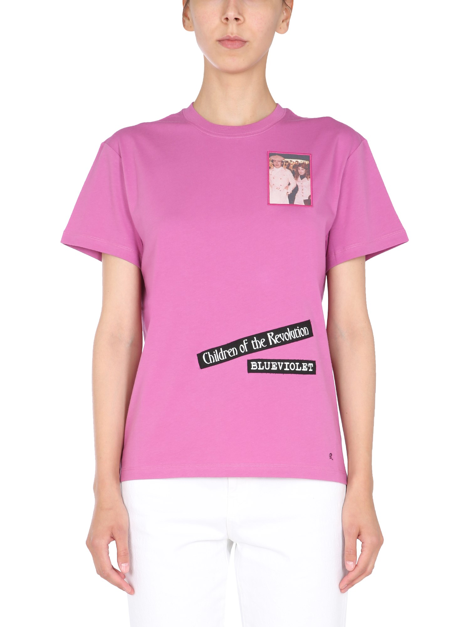 RAF SIMONS    CREW NECK COTTON JERSEY T-SHIRT WITH LOGO PATCH