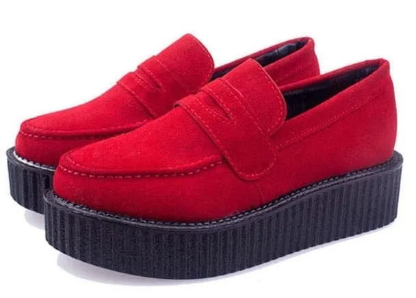 Red Suede Vintage Platforms Creepers Oxfords Shoes