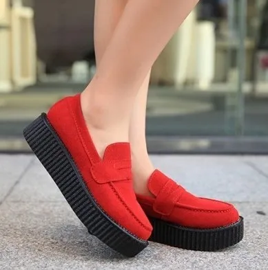 Red Suede Vintage Platforms Creepers Oxfords Shoes