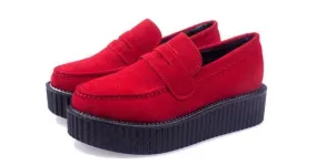 Red Suede Vintage Platforms Creepers Oxfords Shoes