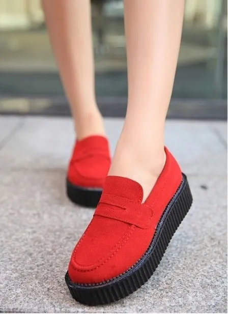 Red Suede Vintage Platforms Creepers Oxfords Shoes