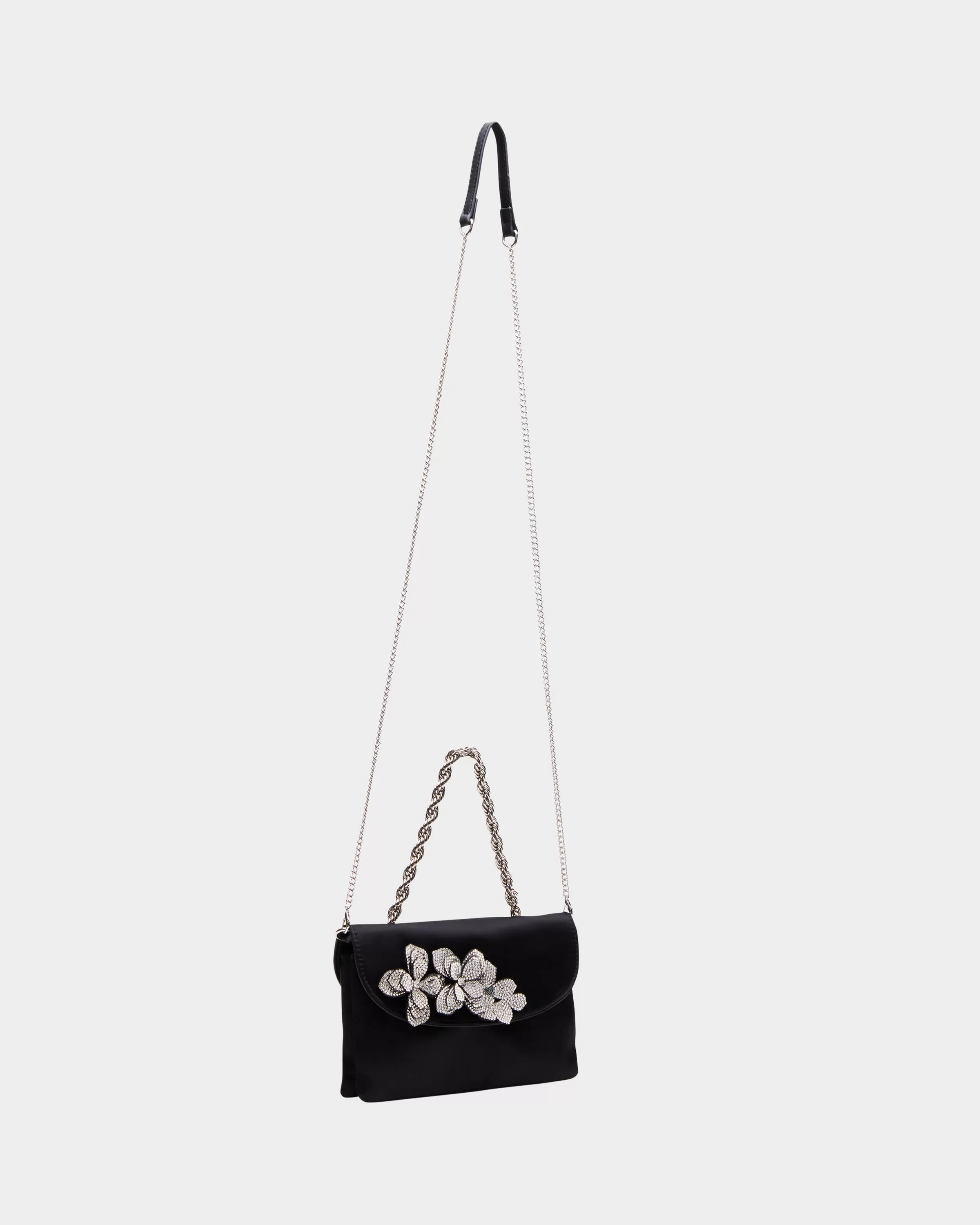 RHINESTONE FLOWER CROSSBODY BLACK