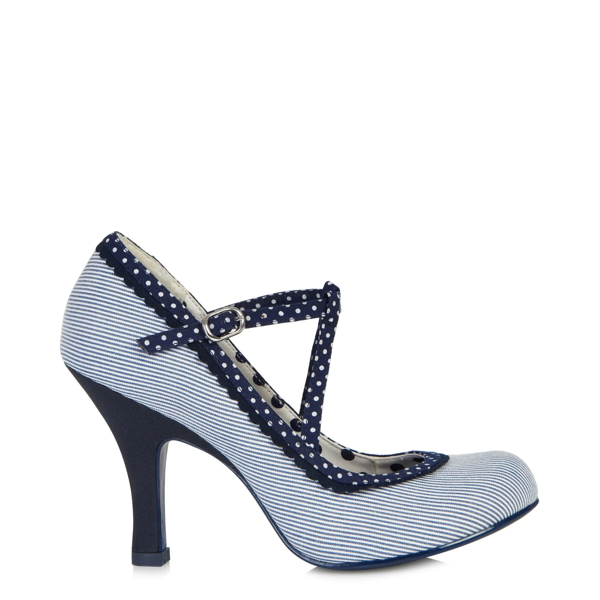 Ruby Shoo Jessica Blue and White Stripe Strappy Heels