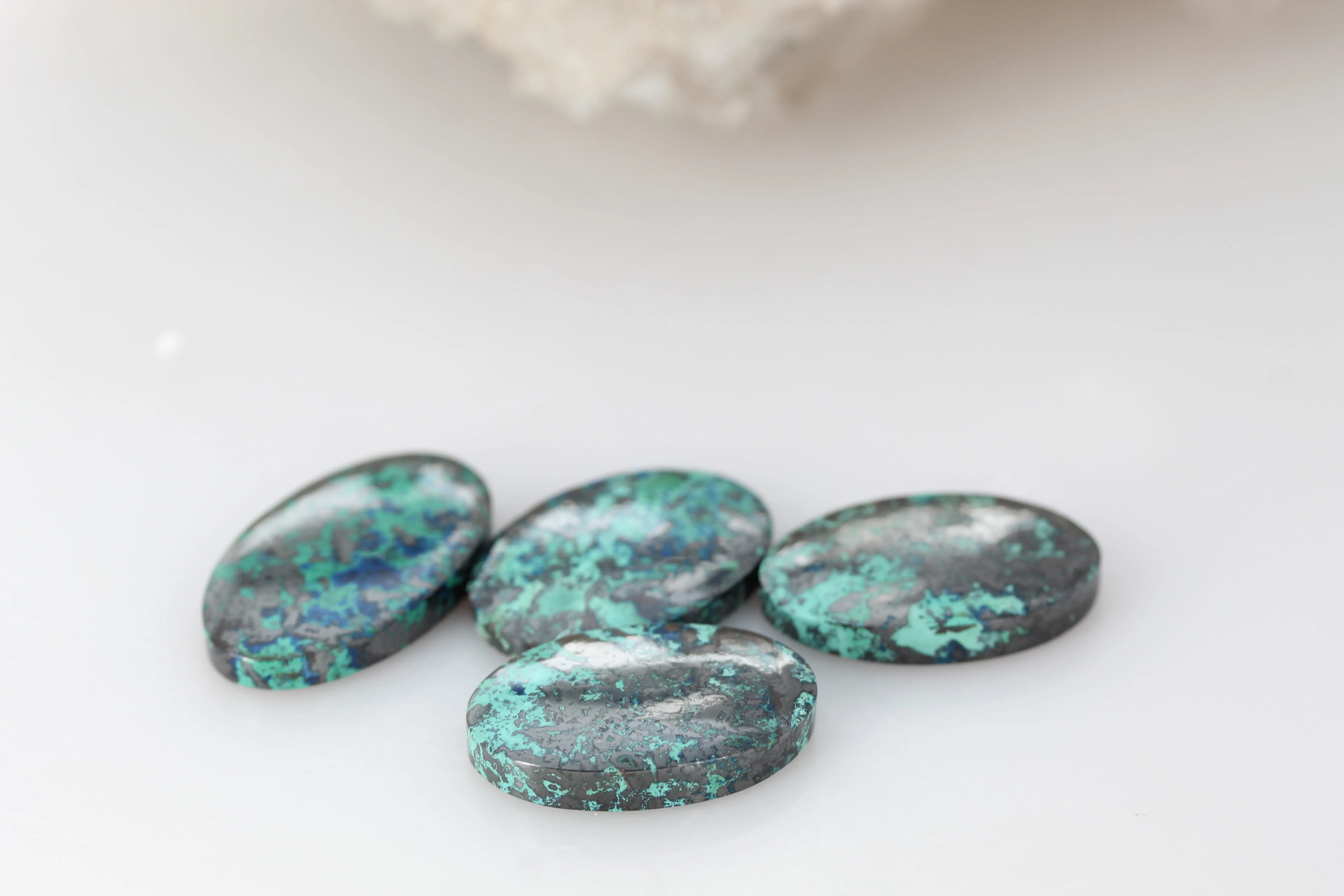 Set of 4 Chrysocolla Cabochon Large Ovals Peruvian