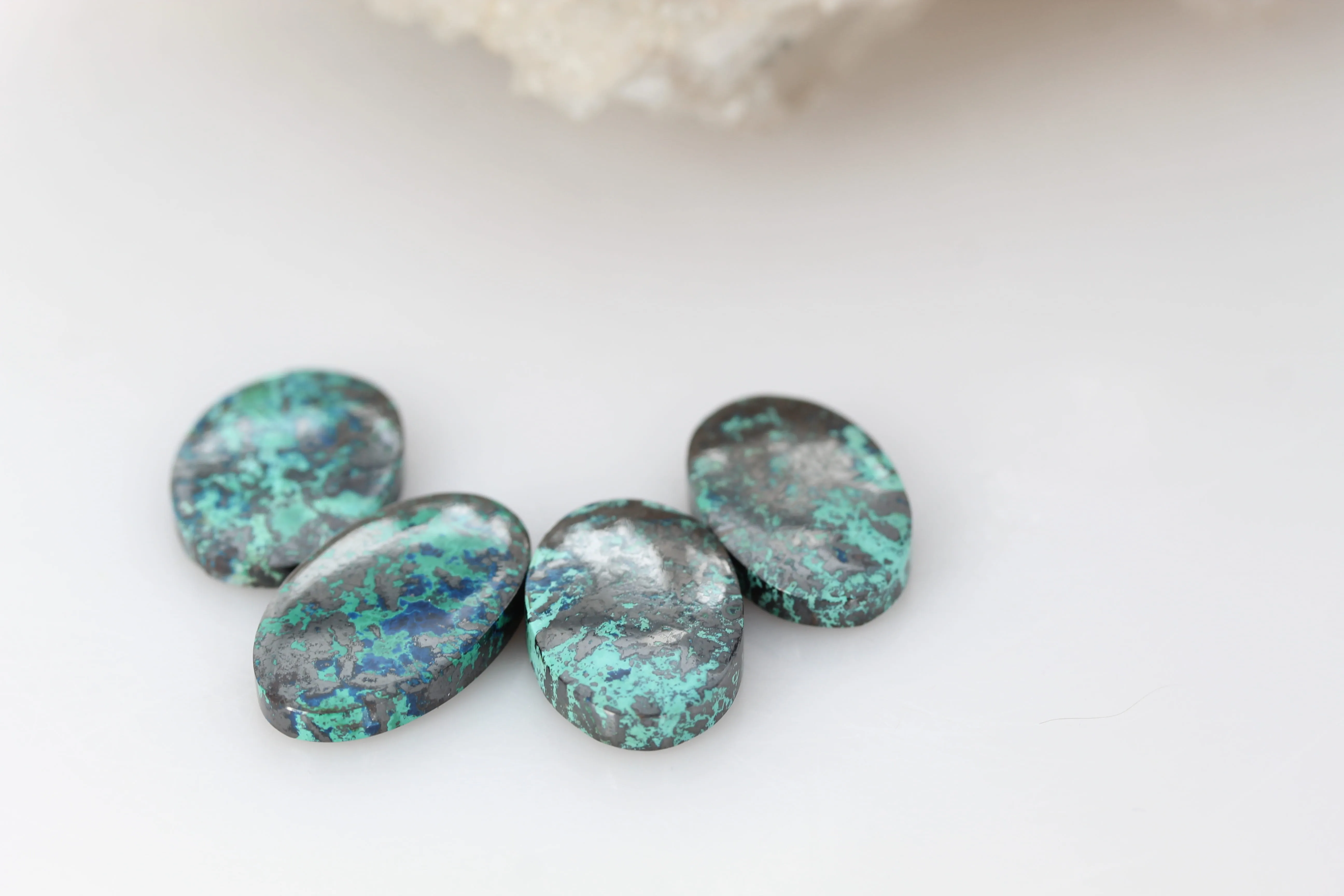 Set of 4 Chrysocolla Cabochon Large Ovals Peruvian