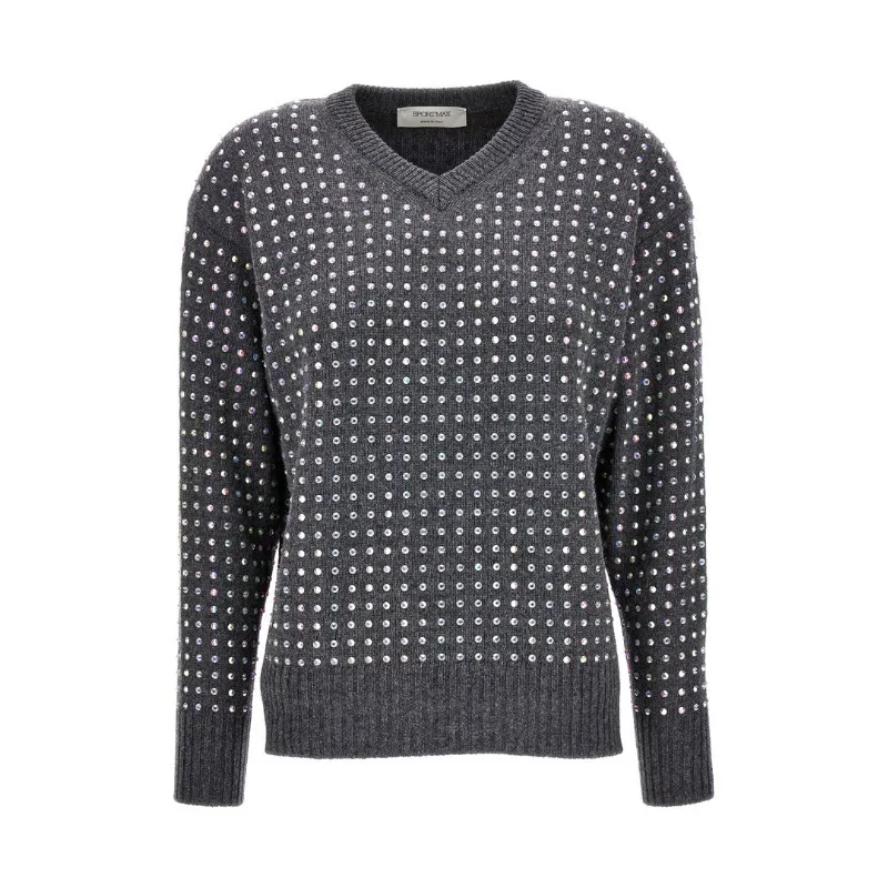 SPORT MAX  |Dots Casual Style Wool V-Neck Long Sleeves Office Style