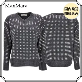 SPORT MAX  |Dots Casual Style Wool V-Neck Long Sleeves Office Style