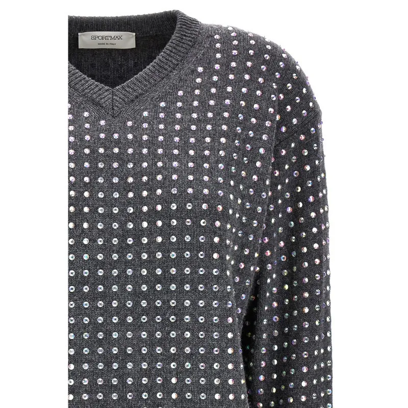 SPORT MAX  |Dots Casual Style Wool V-Neck Long Sleeves Office Style