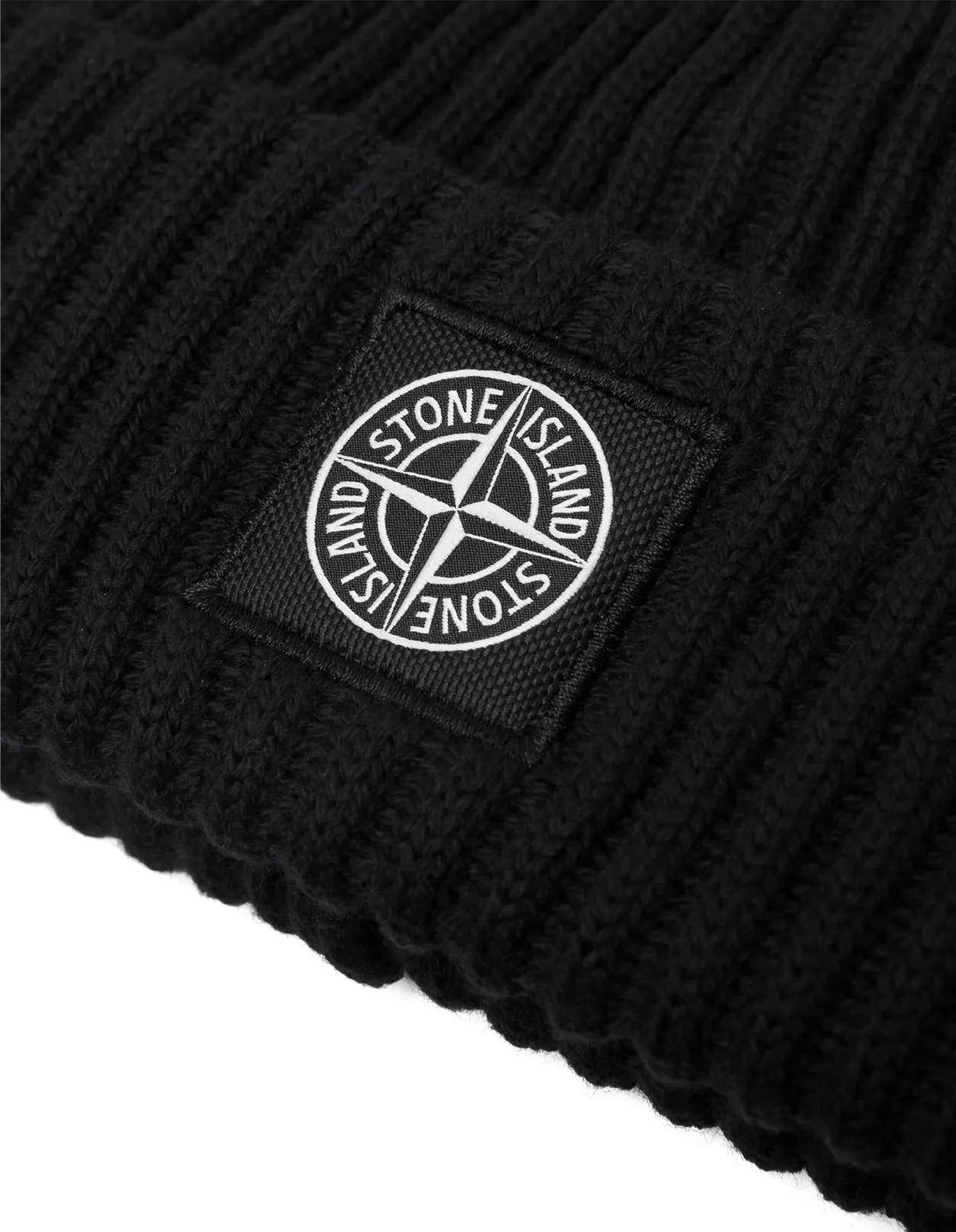 STONE ISLAND Black Ribbed Wool Beanie With Logo