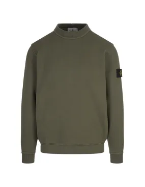 STONE ISLAND Green Organic Cotton Diagonal Fleece OLD Effect Sweatshirt