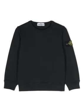 STONE ISLAND JUNIOR Black Crew Neck Sweatshirt With Logo Badge