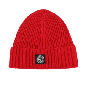 Stone Island Stone Island Red Ribbed Wool Beanie