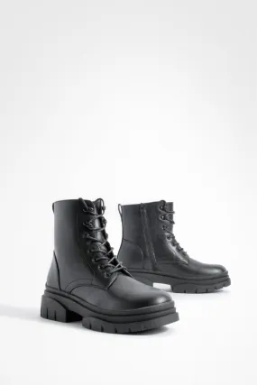 Wave Sole Lace Up Combat Boots