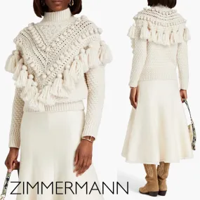 Zimmermann  |Casual Style Wool Rib Tassel Long Sleeves Plain Office Style